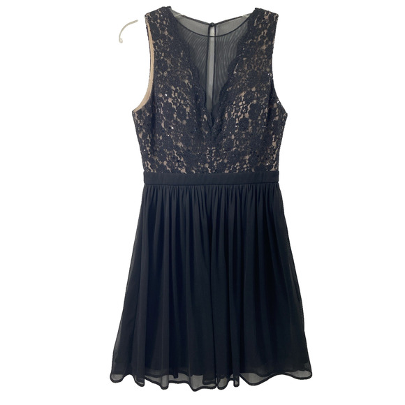 Morgan & Co Black Party Dress Womens 6 Whimsigoth Fairy Lace Mesh‎ Sequins Flowy - Picture 1 of 12